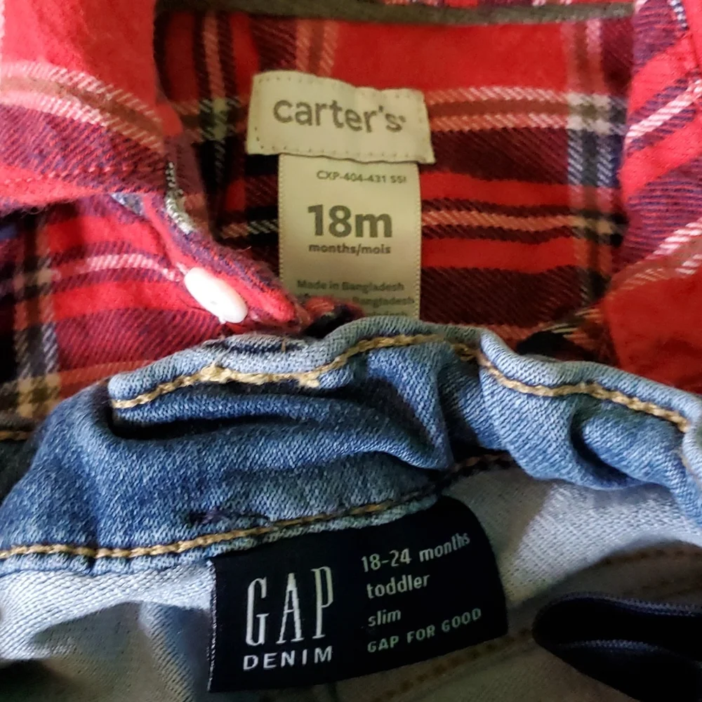 Boys 18mo plaid and jean bundle 2 sets warm clothes.